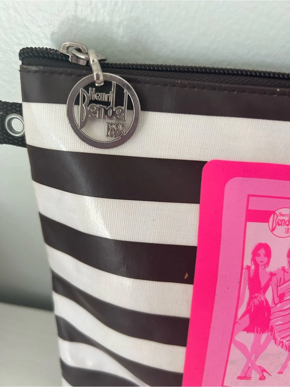 henri bendel Black & Hot Pink Striped Laptop Pouch